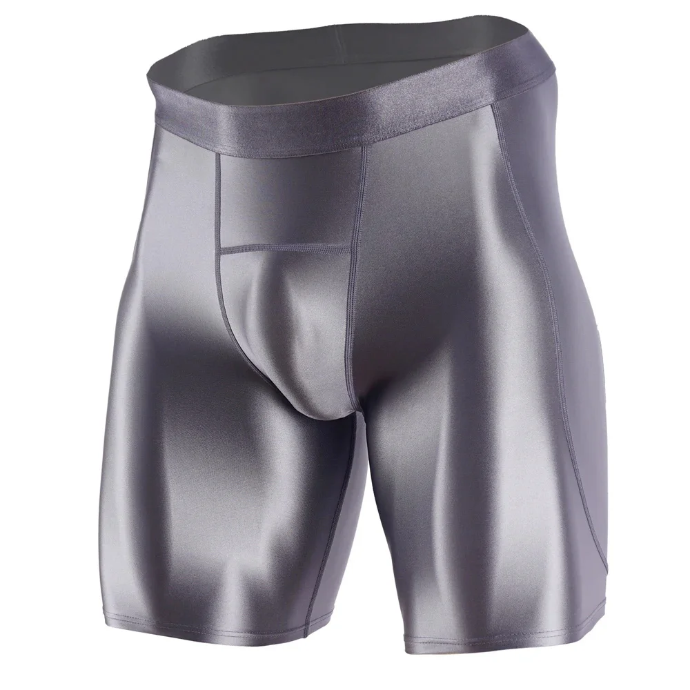 Men Summer Satin Glossy Shiny Fitness Tights Leggings Stretch Thin Running Gym Bottoms Swimming Trunks Quick-drying Slim Shorts