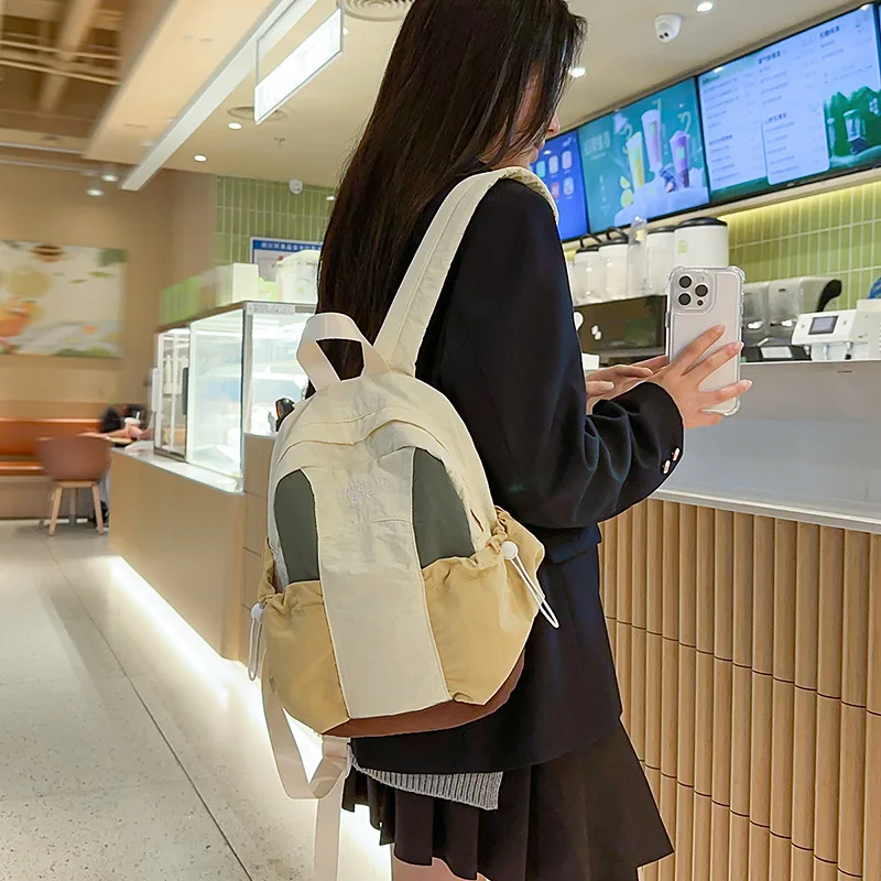Cute nylon fabric waterproof backpack in contrasting colors, women's spliced travel backpack, student schoolbag