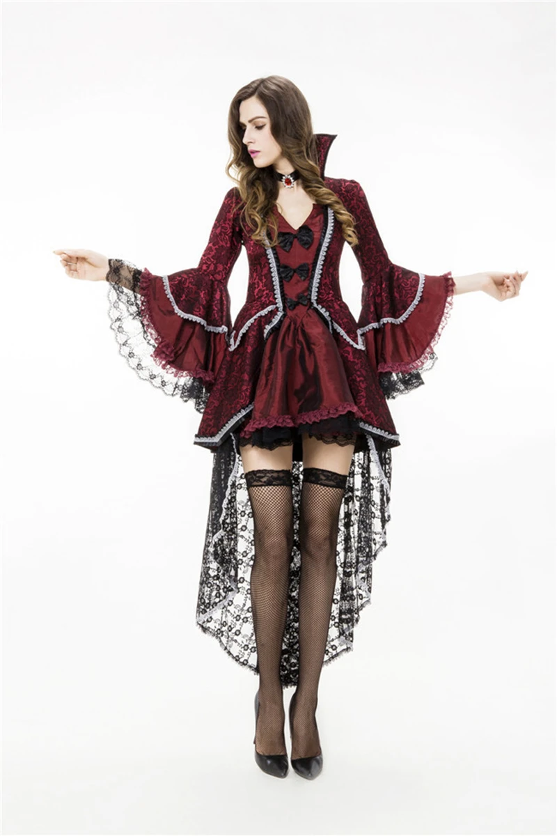 Bloody Beautiful Vampire Queen Costume Cosplay Plus Size Halloween Womens Classic Sexy Ghost Costume Deluxe Victorian Uniforms