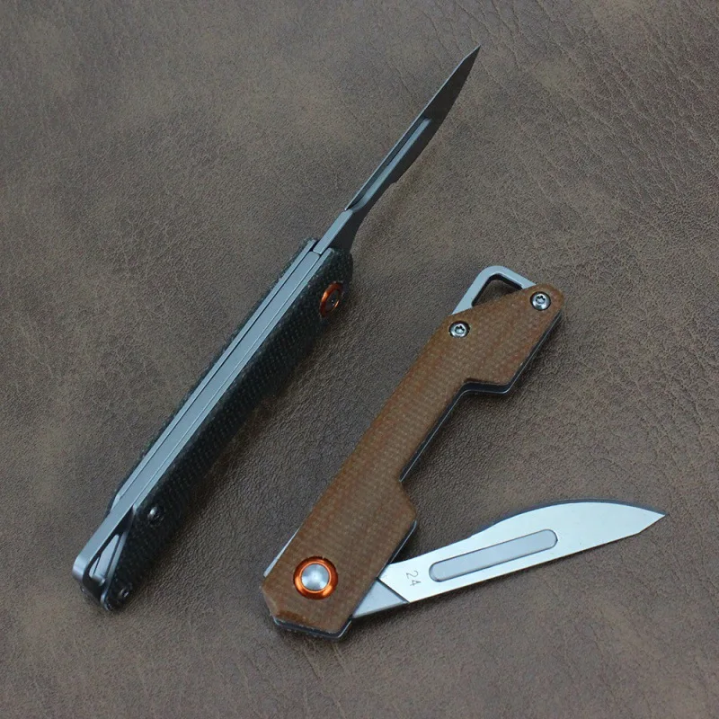 Carbon Steel Replaceable Blades Folding Pocket Knife Outdoor Camping Survival Mini Multi Carving Scalpel Knife Keychian Linen