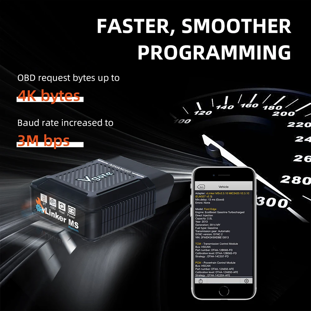 Vgate vLinker MS OBD2 Diagnostic Scan Tool All OBDII protocols Real time Monitor HS MS CAN Battery Saver Free Lifetime Updates