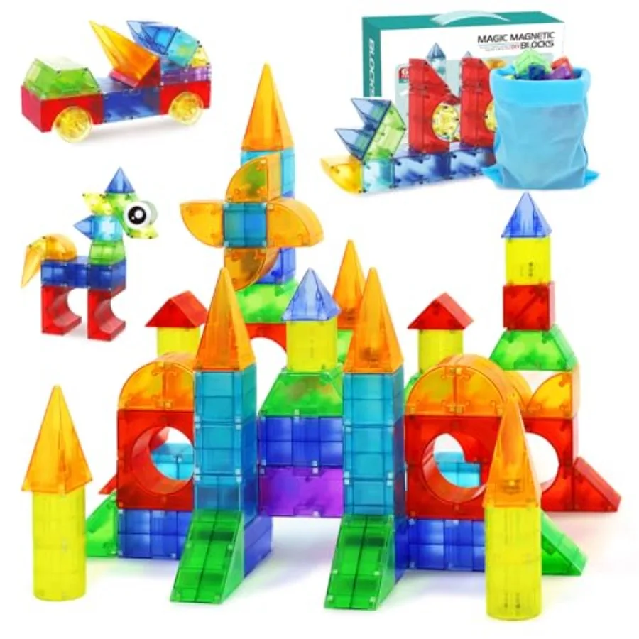 

Magnetic Blocks, 66PCS Translucent Building Blocks for 3+ Old Years Boys Girls Birthday Gifts, Multi Shape Magnetic Cubes Presc