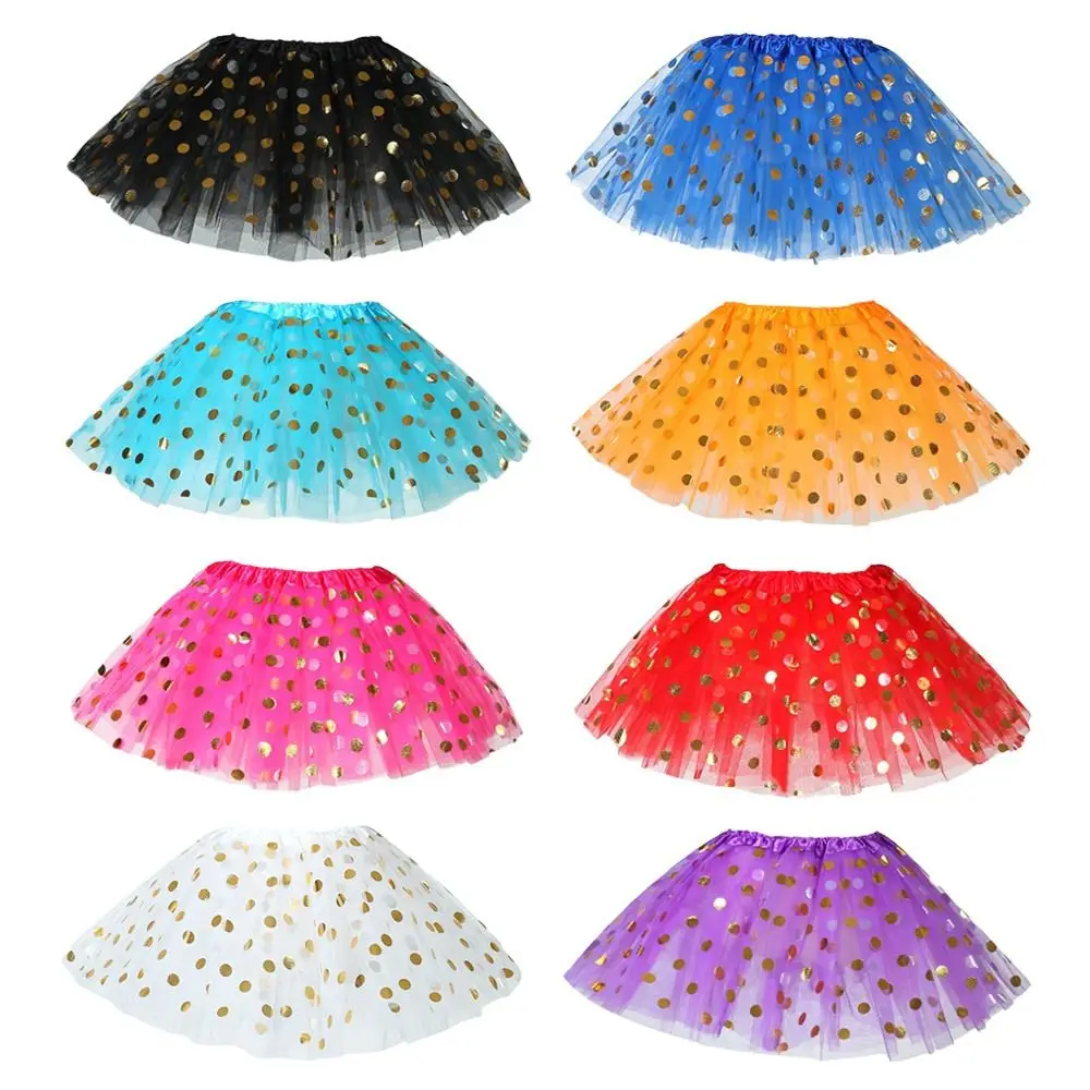 Rainbow Tutu Skirt Fashion Colorful Polka Dot Gold Princess Skirt Tulle Netting Dance Pettiskirt Baby