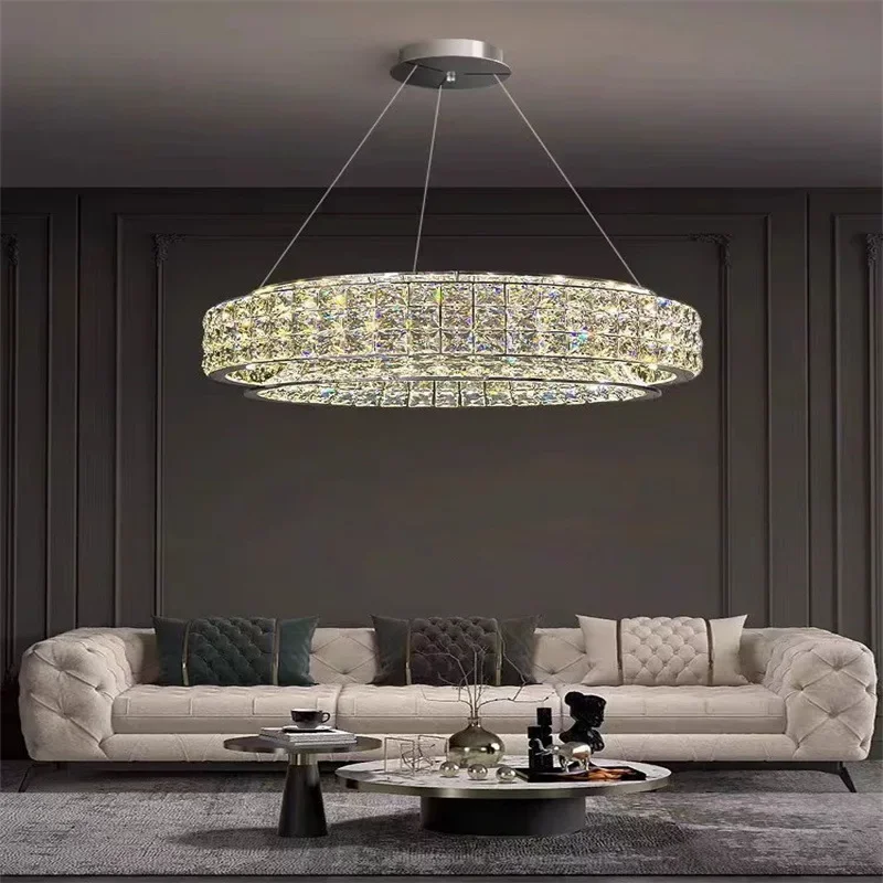 Light luxury villa crystal living room chandelier French luxury duplex building hotel lobby Italian