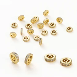 4pcs/lot 14K Gold Wheel Zircon Rhinestone Spacer Beads Round Flat Loose Beads For DIY Jewelry Bracelete Necklace Making Supplies