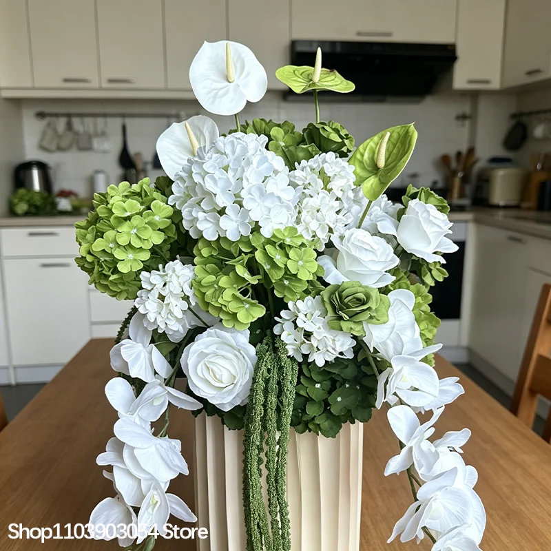 Weiß-Grüne Hortensie-Kalla-Lilien-Tischdekoration Künstliches Blumenarrangement Hochzeitstisch-Blumendeko Hotel-Empfangsblume – Detail 1