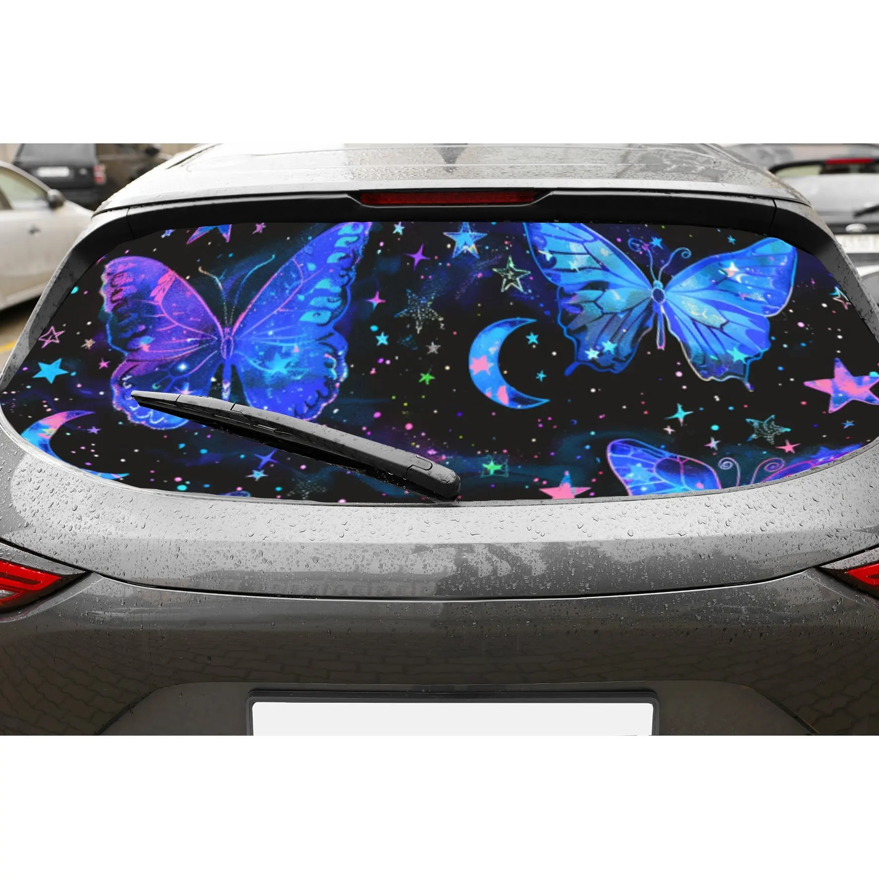 

Dreamy Butterfly Starry Sky PVC Perforated Car Vinyl Wraps, Durable Car Rear Windshield Sticker, Waterproof Car Rear Window Deca