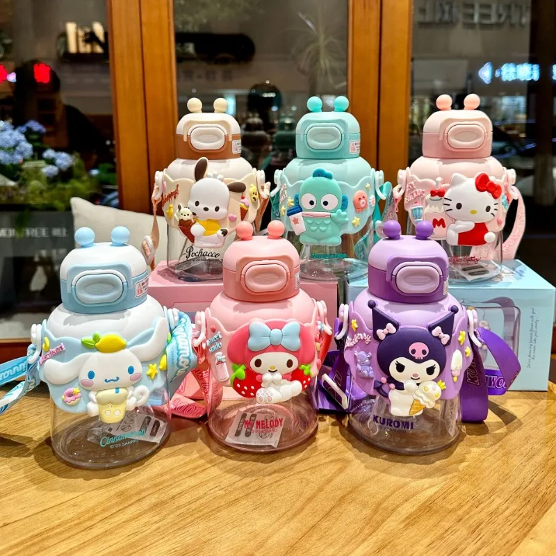 

Sanrios Hangyodon Cinnamoroll соломенная пластиковая мультяшная Милая аниме кавайная Студенческая большая емкость Hellokittys большая чашка для воды