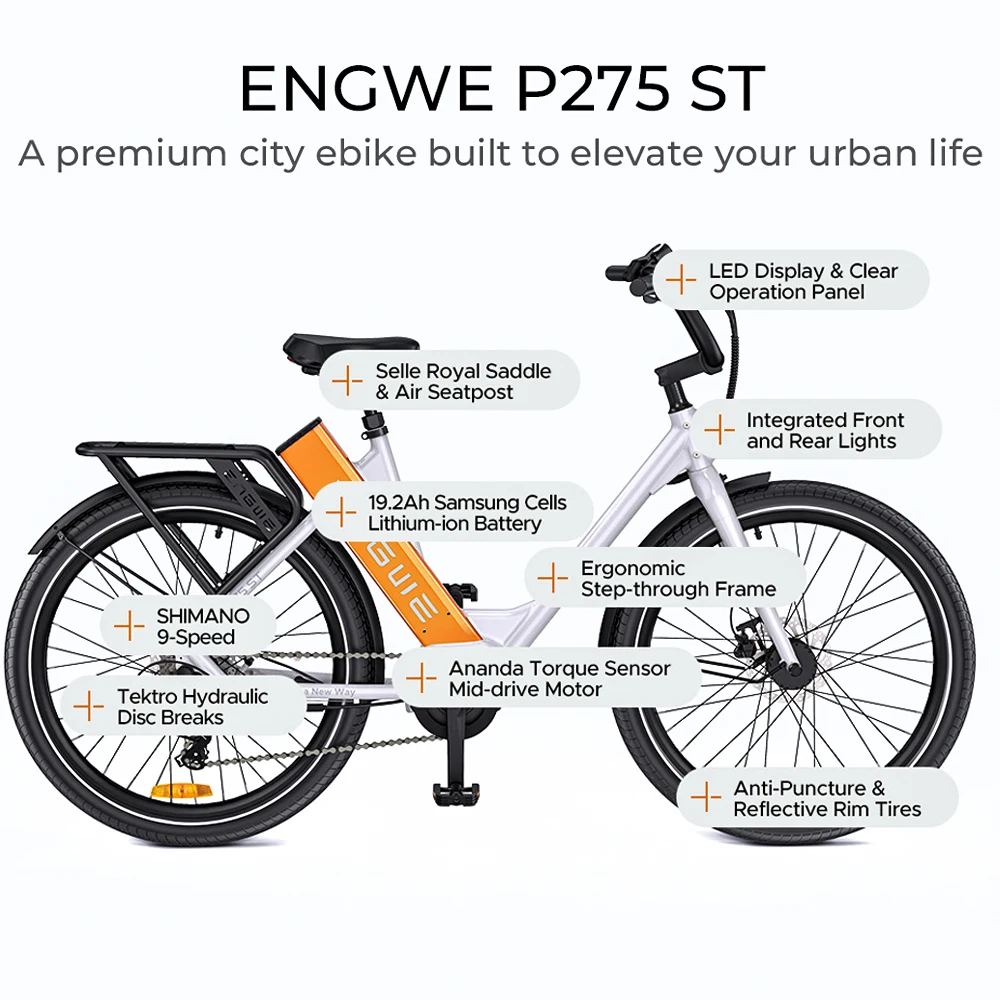 ENGWE P275 ST Electric City Bike EU Warehouse 250W 25km/h Pedal Assist Ebike 36V 19.2Ah Commuting E-bike