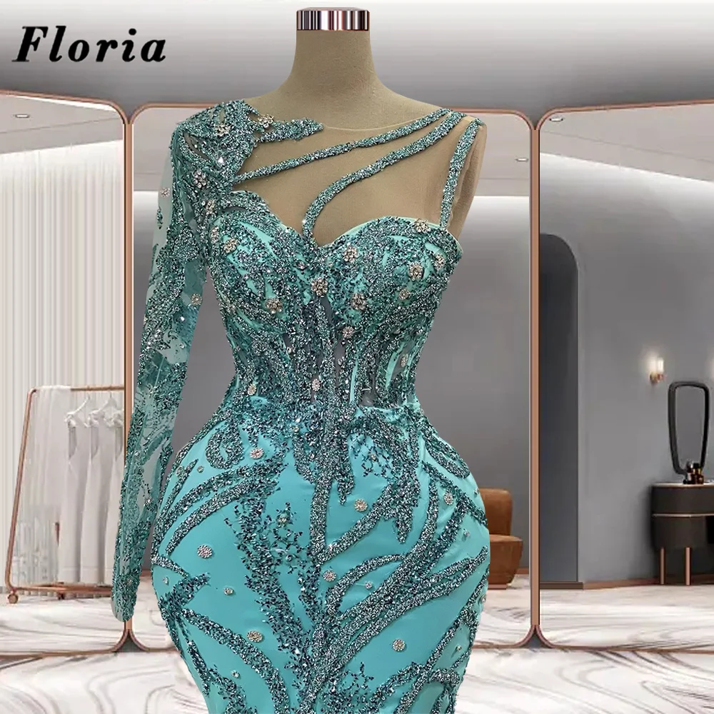 

Dubai Design One Shoulder Mermaid Evening Dresses Formal Plus Size Beaded Tassel Long Party Dress Birthday Prom Dress Robes 2023