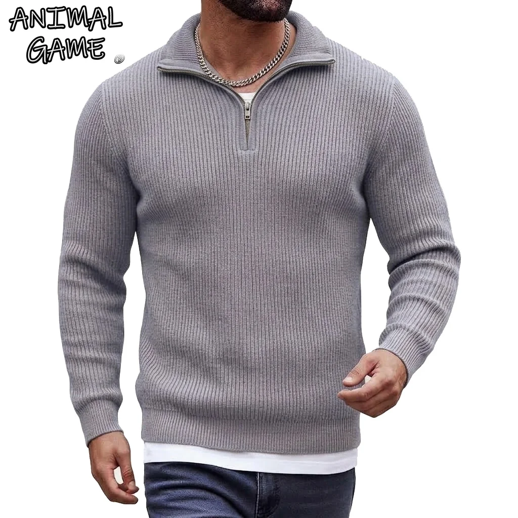 Autumn Men's Zip Pullover Sweater Casual Knitted Jumper Long Sleeve Stand Collar Thermal Winter Sweatshirt Clothes for Man Coats