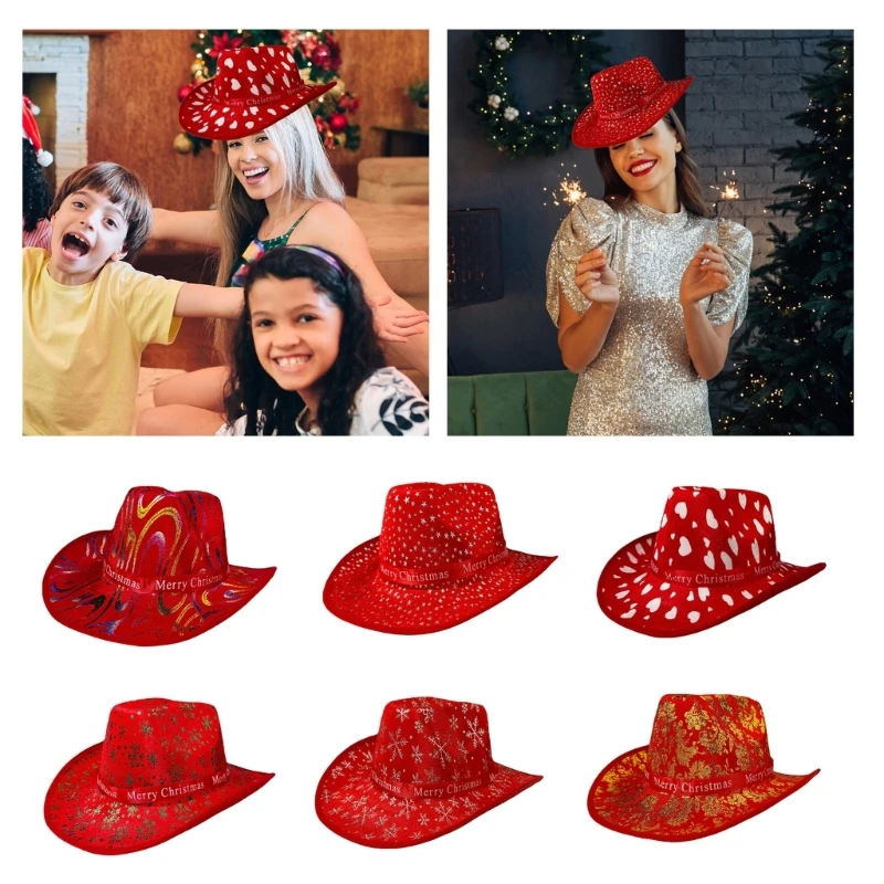 Christmas Top Hat for Women Men Holiday Celebration Cowgirl Hat Unisex Party Hat Festival Caps Party Props Costume Hat