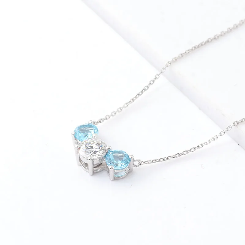 Provence Jewelry 14K White Gold Necklace Lab Diamond and sapphire with Round cut For Women Birthday Pendant Gift and Daily Wear