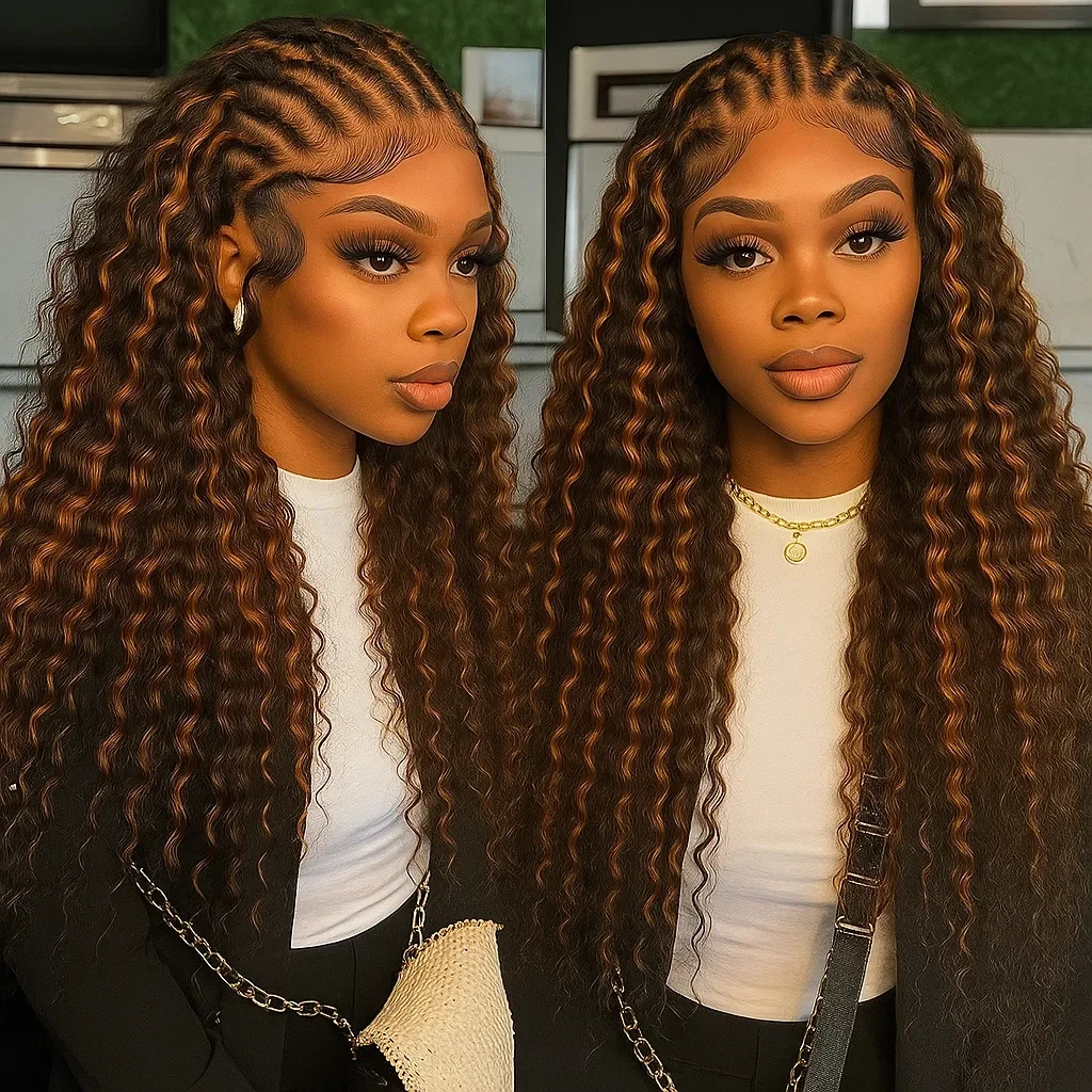 ディープウェーブ3in1ハーフウィッグ人毛200%密度装着簡単ハーフウィッグ接着剤不要初心者向けシームレスクリップ式ウィッグ女性用