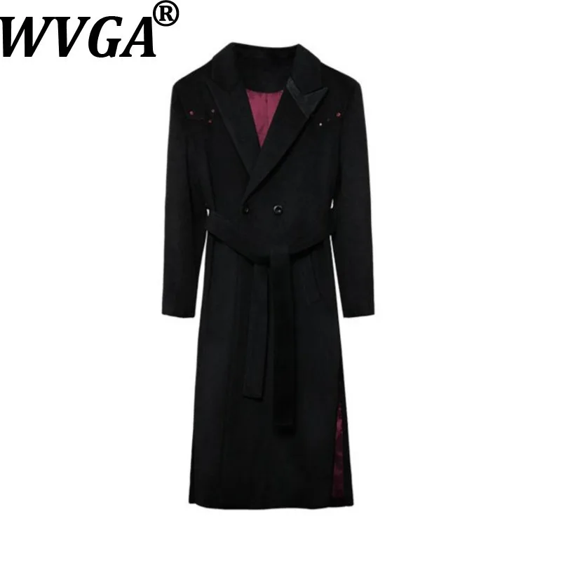 

WVGA Осень Зима Новый Мужской Прилив Бриллиант Модный Дизайн Мягкие Плечи Шерстяные Шерстяные Пальто Нишевые Шикарные Повседневные Длинные Куртки Ins W14403