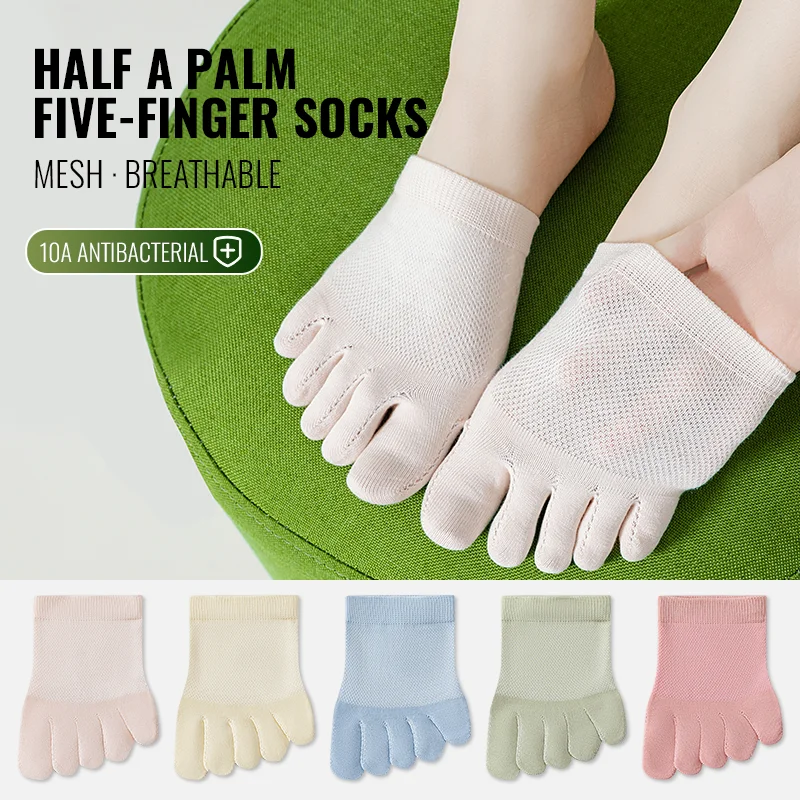 

MiiOW Five Finger Sock Spilt Toe Pure Cotton Invisible No Show Sock High Heels Half Foot Toeless Breathable Mesh Thin Ankle Sock