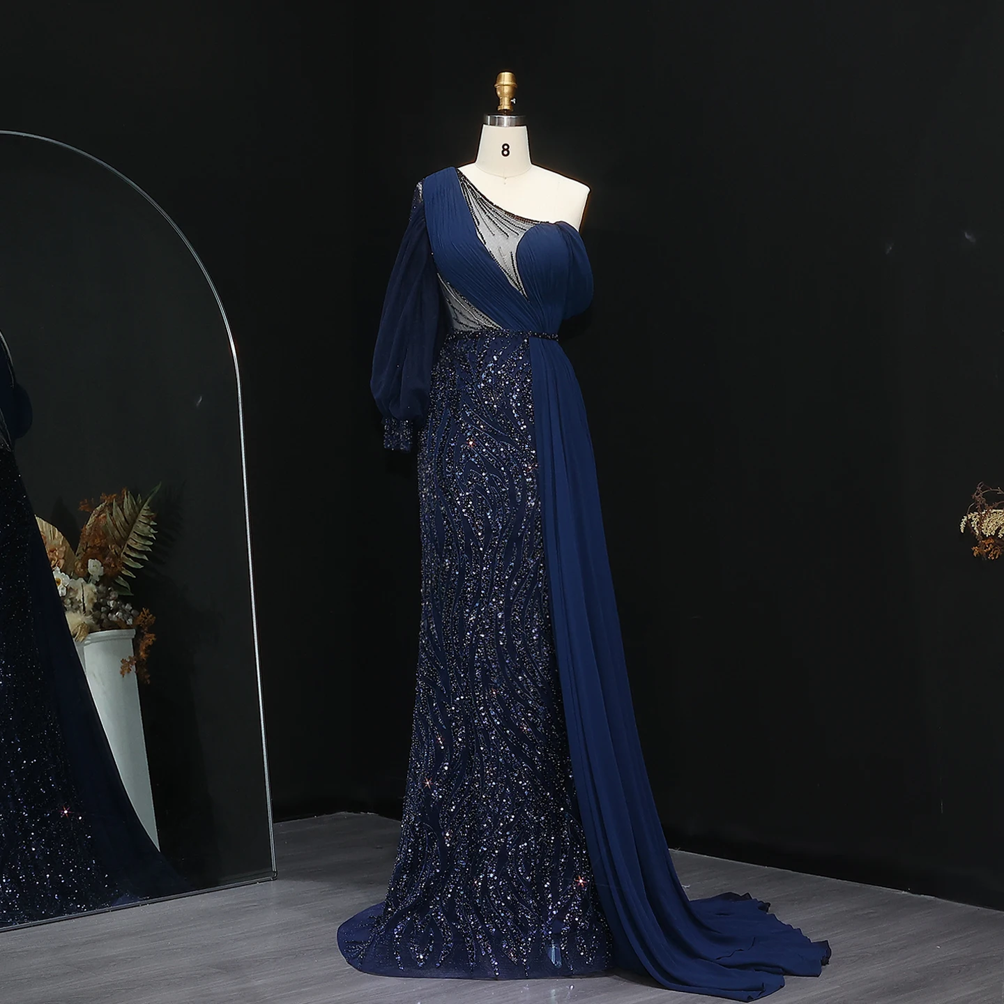 شارون سعيد أنيقة كتف واحد حورية البحر الفيروز الأزرق مساء اللباس للنساء حفل زفاف البيج Overskirt SS007 مخصص