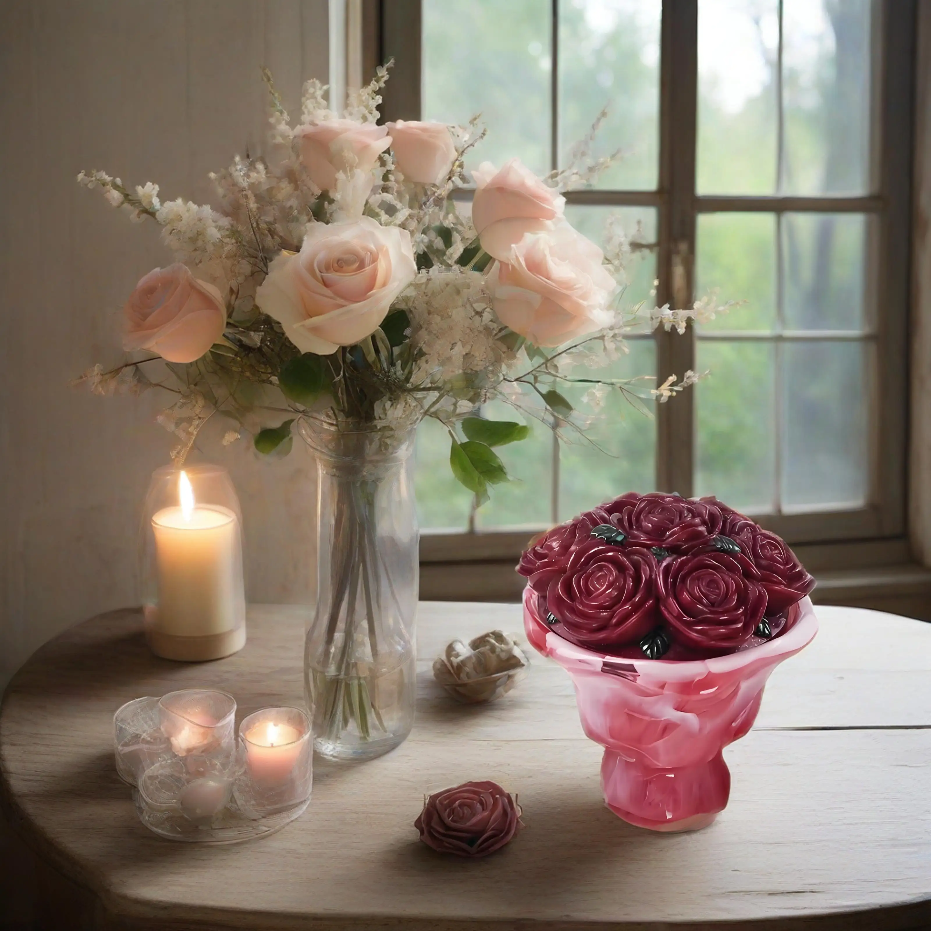 Caja de almacenamiento de flores rosas en relieve, moldes de silicona, tarro de vela de resina, molde ornamental, portavelas de flores Retro, molde de taza de hormigón