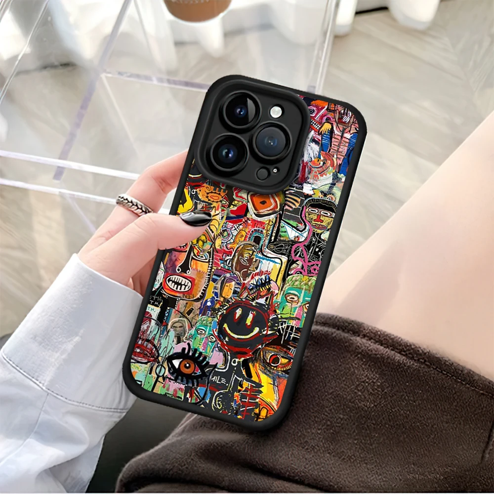 Art Fashion B-BasquiatS For iPhone 16 15 14 13 12 11 Pro Max Plus Lens Protective Shockproof Silicone Soft Back Cover