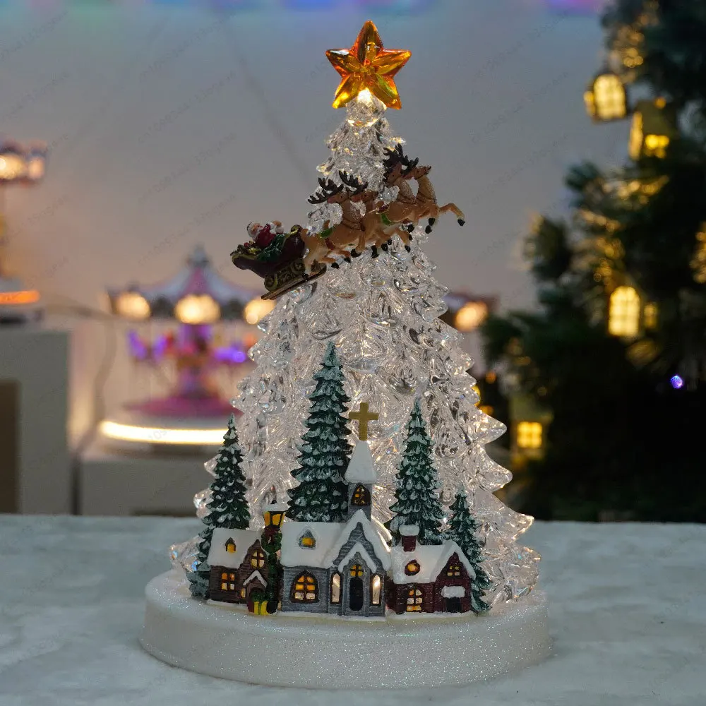 Acrylic Christmas Tree Music Box with Colorful LED Lamps, Rotating Modern Decor with Music, USB Powered Night Lamp