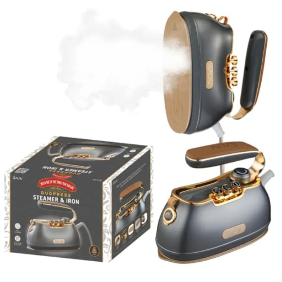 

® Ретро-утюг Duopress с керамической пластиной, 1000 Вт пара, удаляет складки с одежды, винтажный стиль, без капель.
