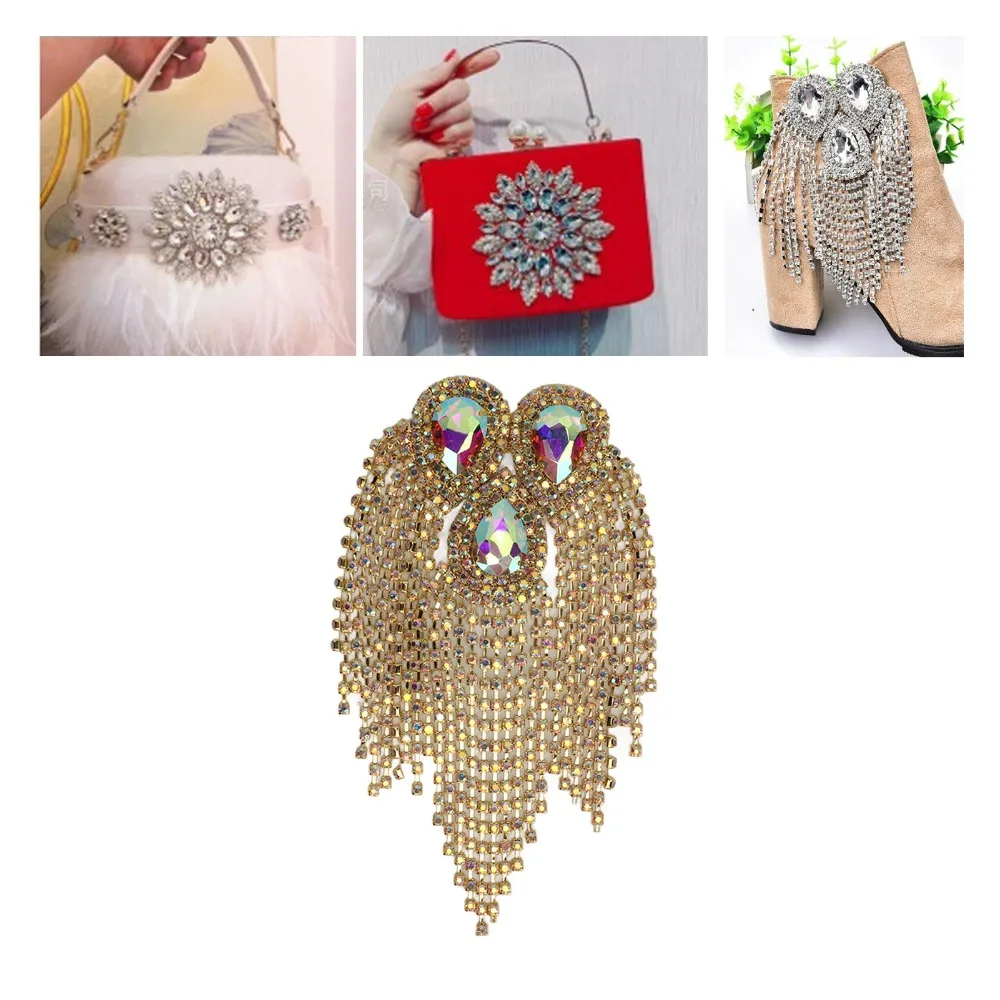 

1pcs Fringe Design Rhinestone Tassel Epaulet Waterdrop Design Crystal Glass Rhinestone Decorative Shoulder Board