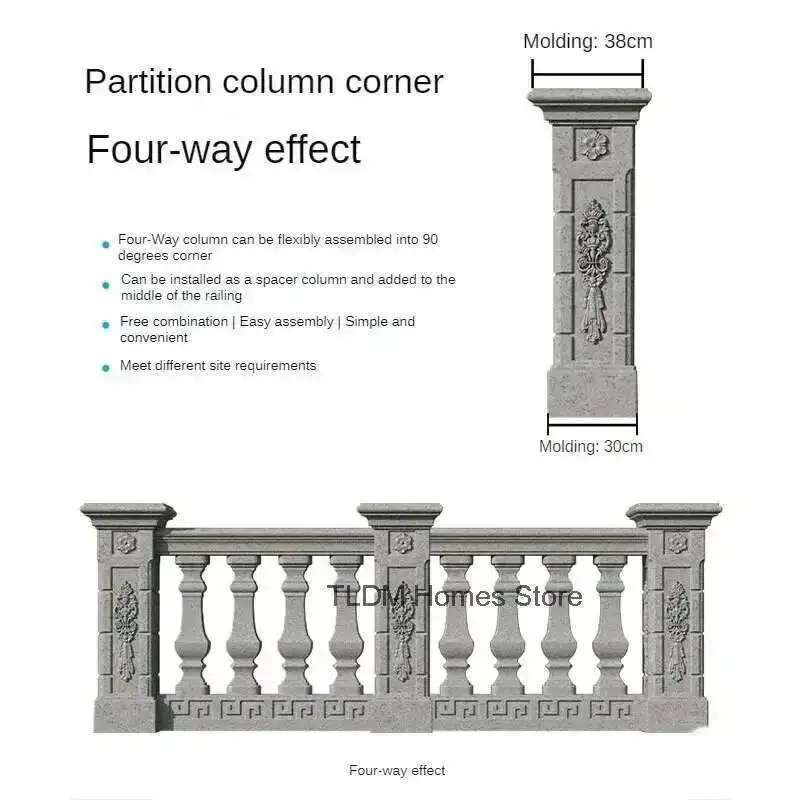 

New Thickened Roman Column Railing Mold Garden Buildings Cast-in-place Guardrail Cement Column Reusable Railing Mold for Balcony