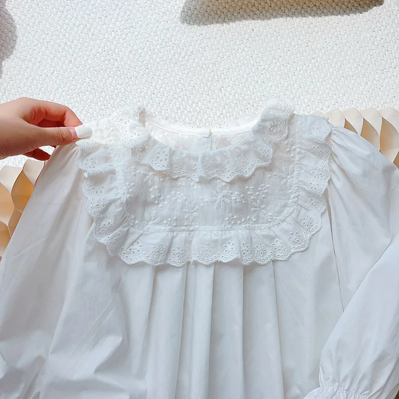 

Girls' Autumn New Pure Cotton Long Sleeve Doll Shirt Fashion Sweet Blouse for Girls White Trendy Outerwear