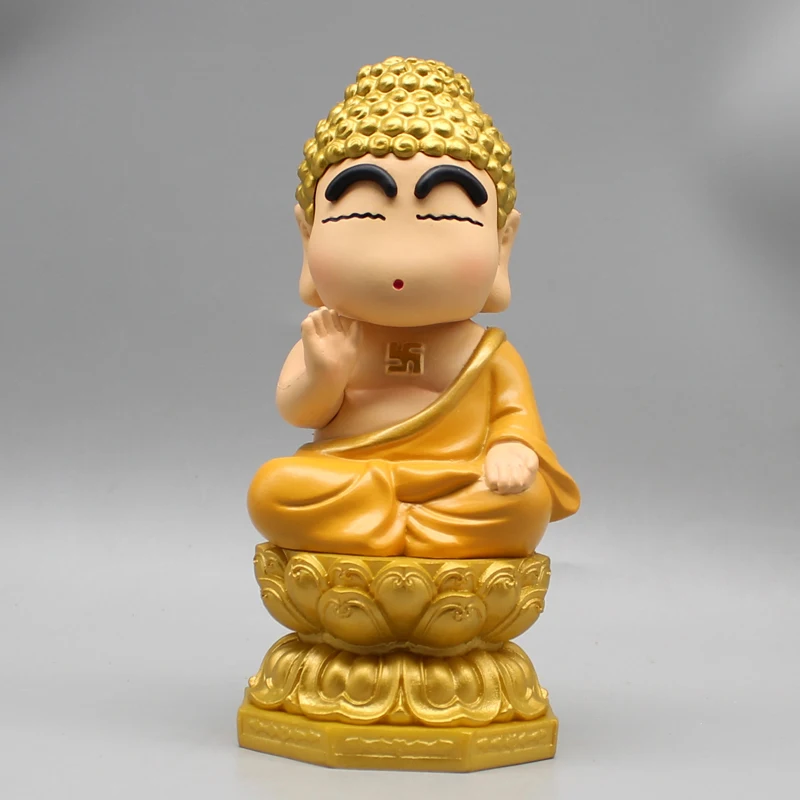 16cm GK Crayon Shin chan Good Luck Lotus Lotus Buddha Shin chan Handmade Desktop Creative Cute Desktop Anime Doll Birthday Gift