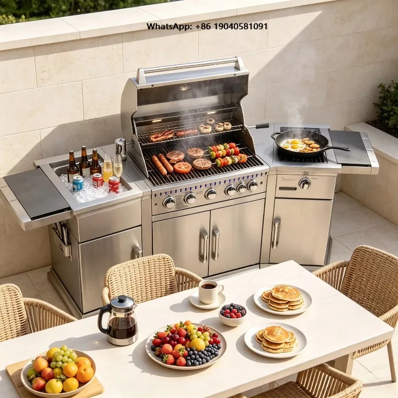 Portable Tabletop Outdoor Kitchen Grill 6 Burner Propane Gas BBQ Smoker Grill for Camping
