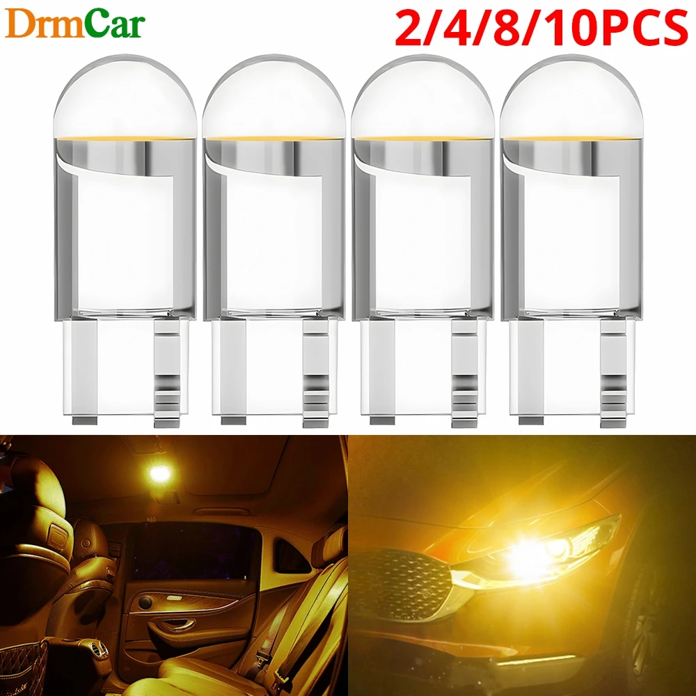 

2/4/8/10pcs Car LED Bulb T10 W5W COB 12V Glass Shell Ultra Bright Dome Trunk License Plate Lamp Auto Clearance Turn Signal Light