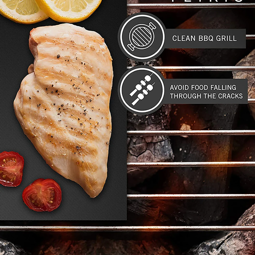 0.2mm Thick PTFE BBQ Grill Mat 33x40cm Non-Stick Reusable Baking Sheet Grill Liner for Barbecue Grilling Non-Stick Barbecue Mat