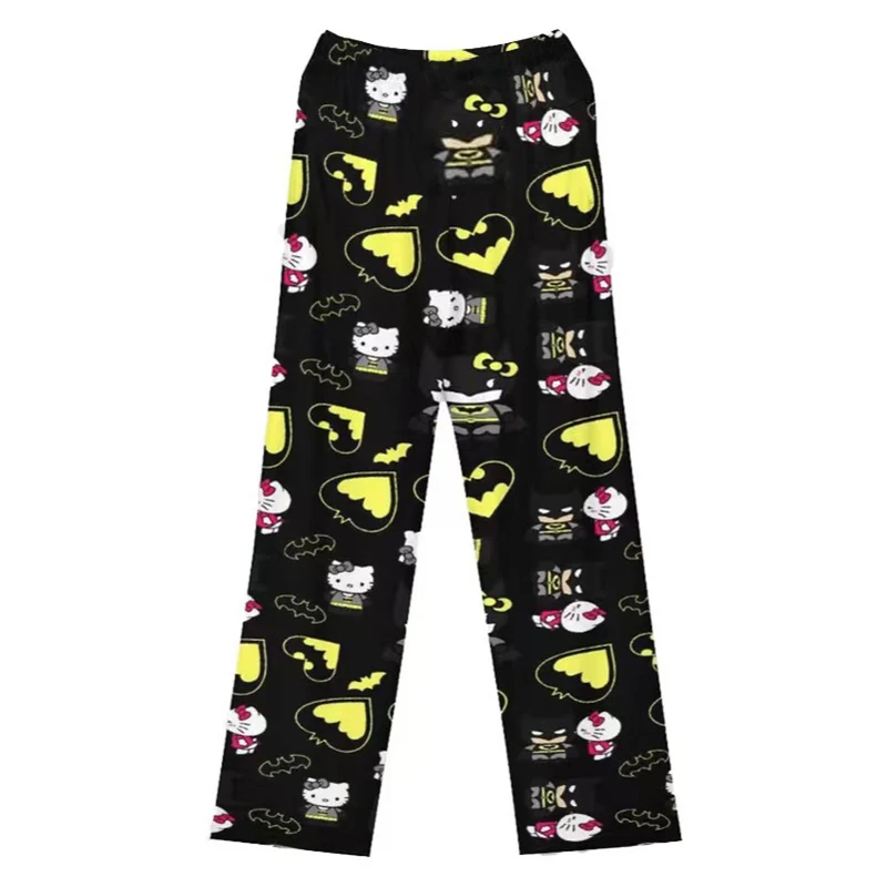 New cartoon Hello Kitty Spider-Man Batman thin loose printed pajamas trousers for men and women cartoon home casual pants