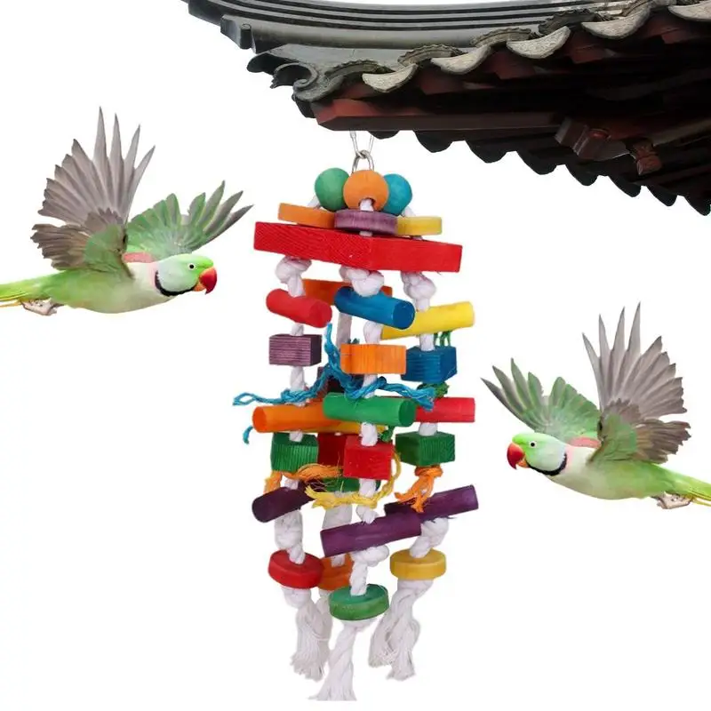 

Parrot Foraging Feeder Toys Wear Resistant Natural Wood Parrot Chew Toy Colorful Wood Bite Cage Bird Parrot Toys For Cockatiels