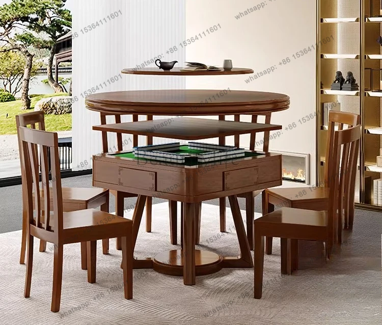 New Chinese-style solid wood mahjong table and dining table dual-purpose electric automatic high-end machine integrated