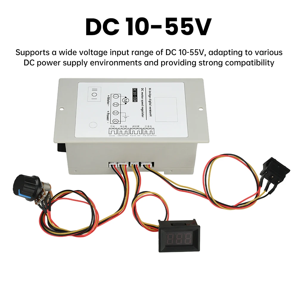 DC 10-55V 20A PWM DC Motor Speed Controller Start Stop Switch Forward and Reverse Rotation Digital Percentage Tachometer