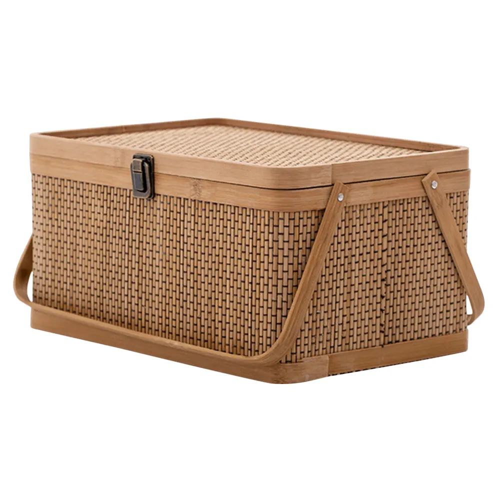 

Woven Bamboo Basket 35 25 18 Full Carbonized Rectangular Storage Durable Gardening Harvesting Shopping Picnic Egg Fruit