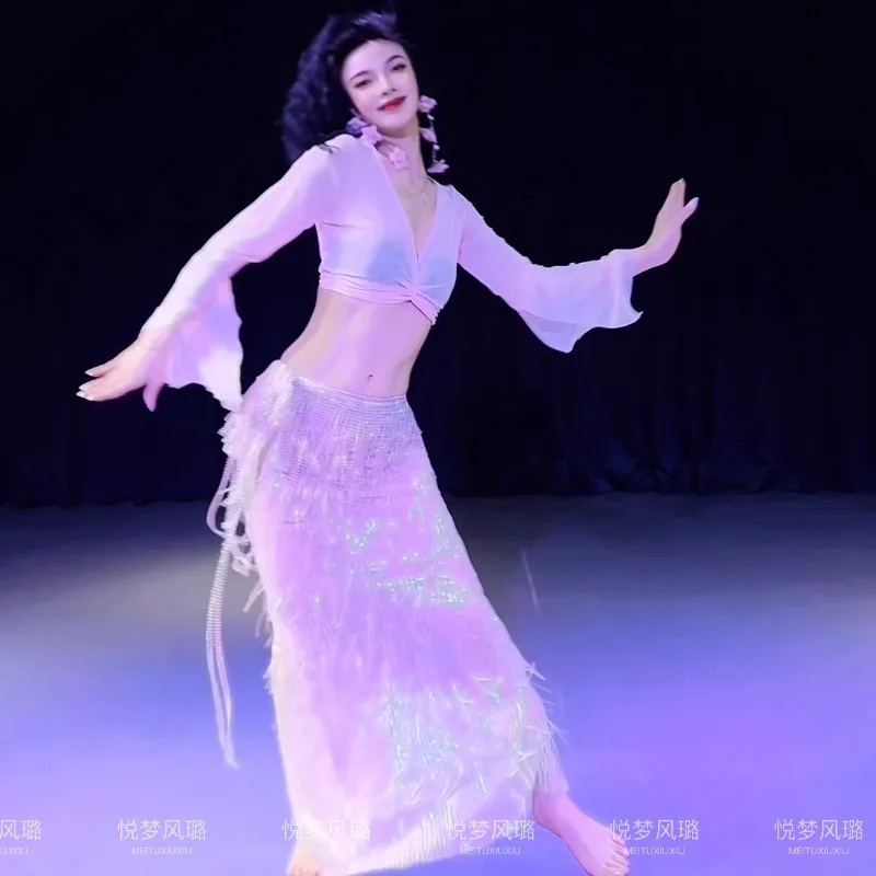 

Customized Belly Dance Costume High-end Sequin Tassel Heavy Industry Performance Set Slimming Performance Suit Sexy Temperament