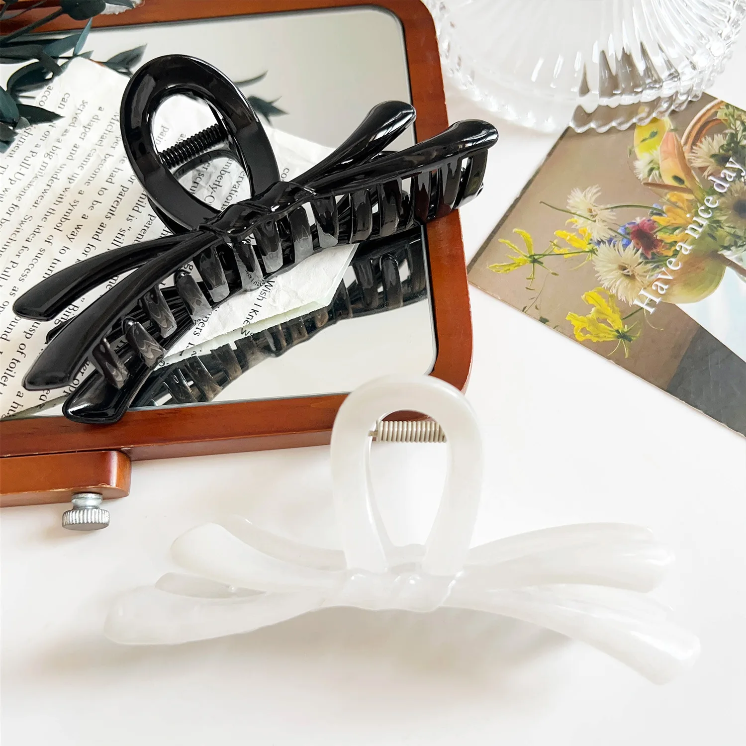 2/4 قطعة كبير القوس الشريط مشبك شعر السلطعون المشابك للنساء الفتيات الحلو الاكريليك القرش مشبك شعر دبوس الشعر ذيل حصان إكسسوارات الشعر #6