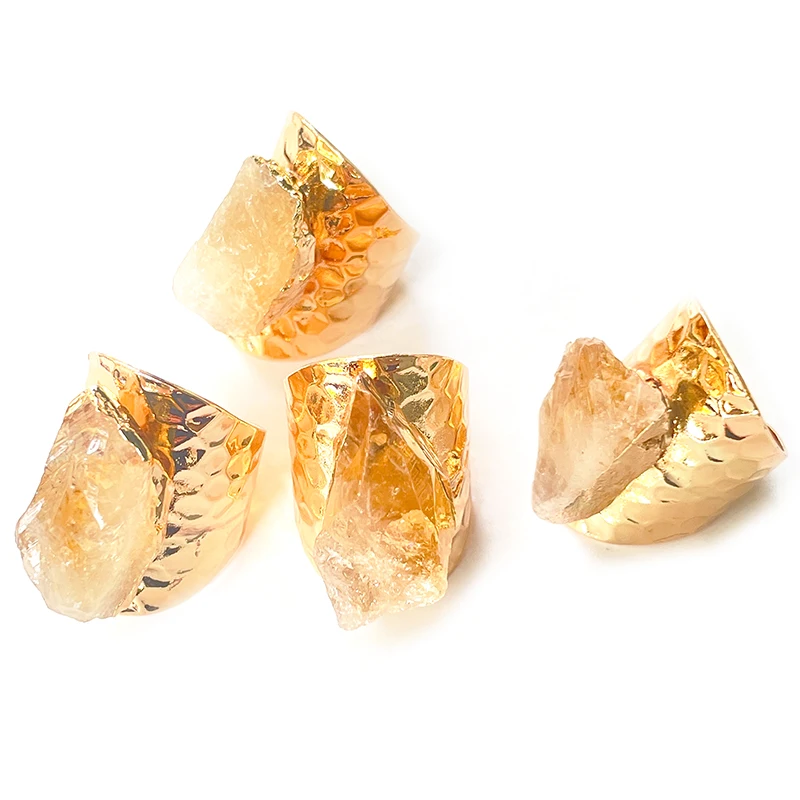 Irregular Raw Citrine Wide Open Rings for Women Genuine Stone Adjustable Finger Jewelry