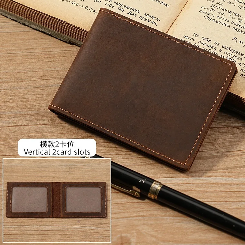 Retro Crazy Horse Leather Credit Card Covers Men's Driving Document Clip ID Bank Cards Wallet Cowhide Slim Bifold Card Holders