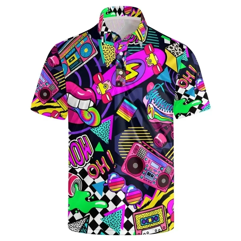 Sommer Herren Designer-Hemden Farbenfroher Graffiti 3D-Druck Hawaiianische Bluse Kurzarm Mode Blumenmuster Übergroß Retro