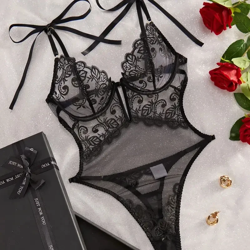 Women Lingerie With Exotic Perspective Lace Tight Corset Sexiest Transparent Bodysuit Erotic Costumes See Through Sexy Seductive view 5