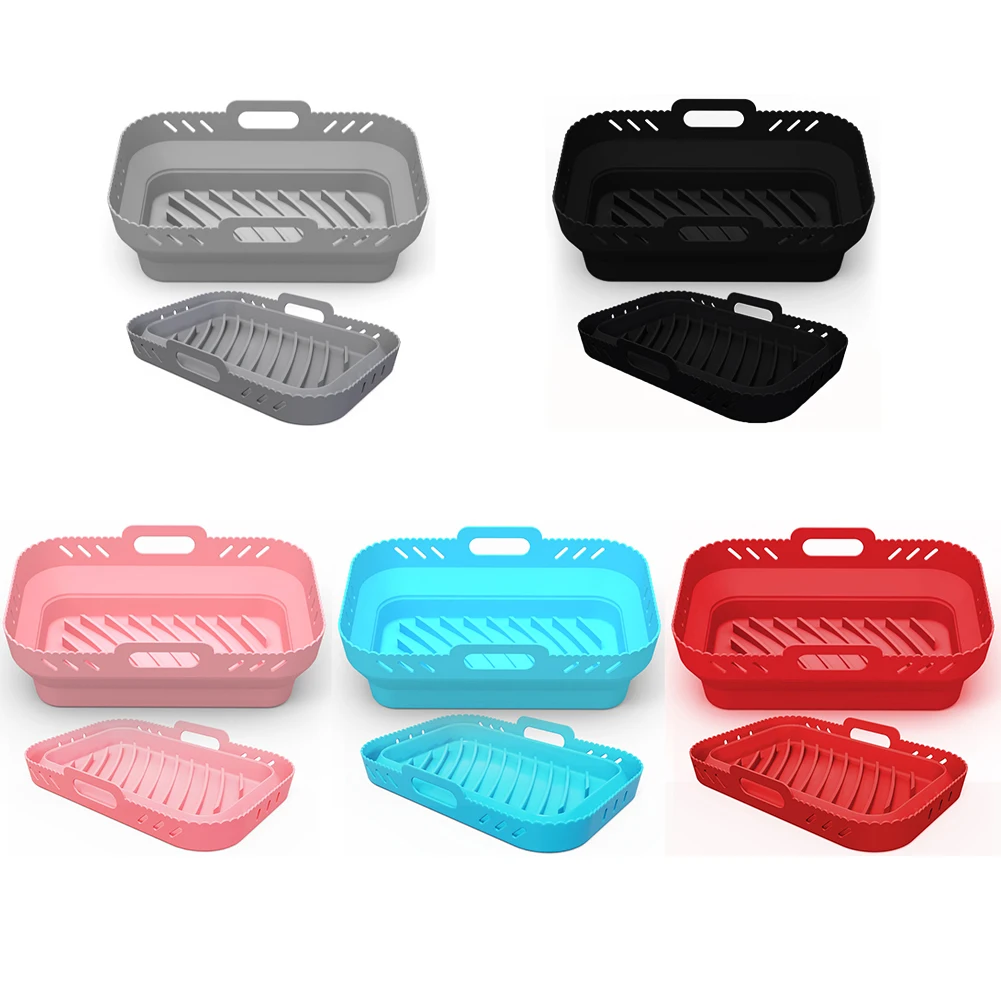 2PCS Air Fryer Silicone Basket Plate Square Reusable Air Fryer Cooking Accessories Foldable Airfryer Tool Baking Molds