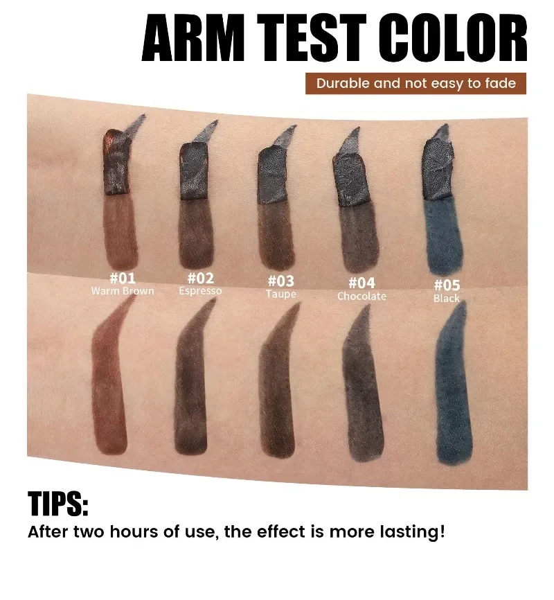 5-Farben Peel-Off Augenbrauen-Gel mit Bürstenkopf, Semi-Permanente Augenbrauenfarbe, Wasserfest, Langanhaltend, Tattoo-Effekt, Peel-Off Augenbrauen-Gel-Farbe, Augenbrauen-Make-up – Detail 15