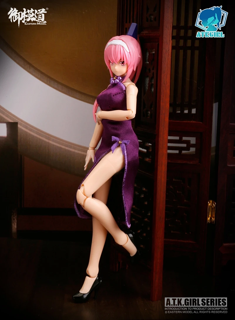 Skala 1/12 EM 2020007   ATK GIRL kobieta 4 szt. Cheongsam Anime żołnierz figurka ciało pełny zestaw zabawek kolekcja dla fanów