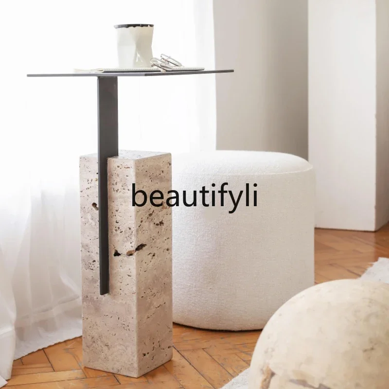 

B6 Nordic cream wind tunnel stone edge sofa creative living room light luxury corner marble square coffee table