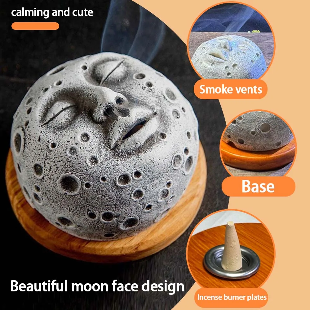 

Moon Face Incense Burner – Aromatherapy Holder for Relaxation, Meditation & Home Decor –Unique Resin Handicrafts