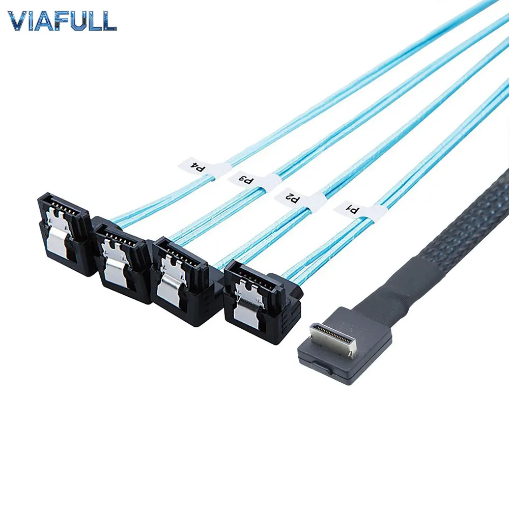 SFF-8611 4i 90 Degree to 4 SATA 7P Right Angle Cable, OCuLink PCI-Express Breakout Cord, Server HDD SSD Data Adapter 0.5M/1M