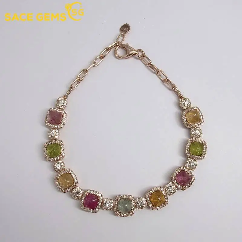 

1688 SACE GEMS New Certified 5mm Natural Tourmaline Bracelets 925 Sterling Silver for Women Engagement Party Fine Jewelry Gift